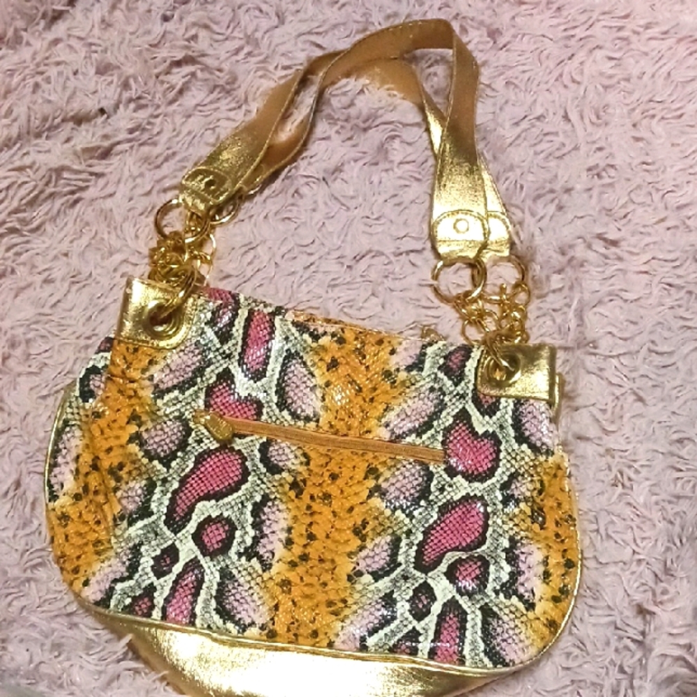 Gold and Multicolor Snake Print Women's Bag